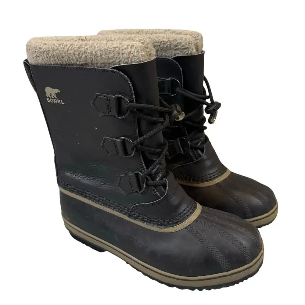 Sorel Yoot Pac Black Leather Winter Snow Boots Size Big Kid Boys Girls Size 6